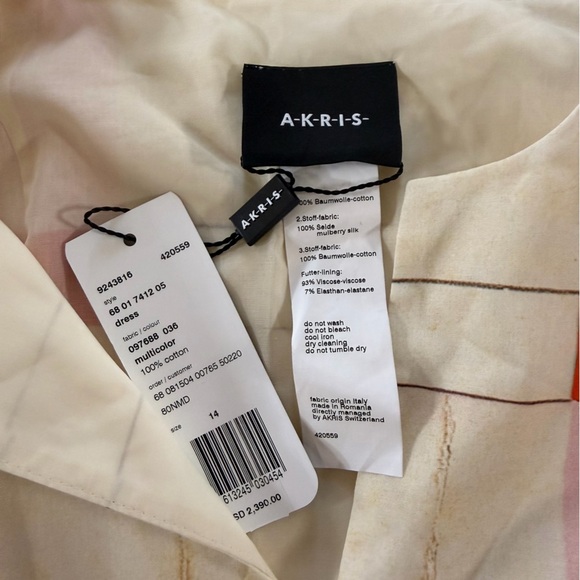 Akris Punto Dress Womens Sz 14 Mural Print Cotton Silk Pleated Shirt Dress $2390 - Picture 8 of 9